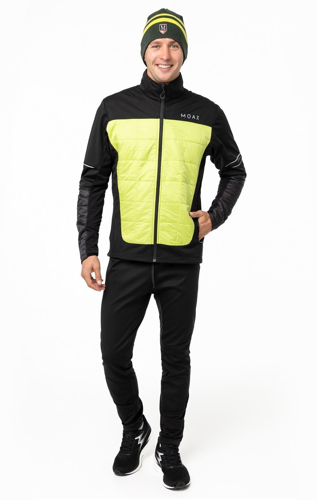 Мужской тренировочный лыжный костюм Moax Navado Hybrid Delda Zip лайм-черный