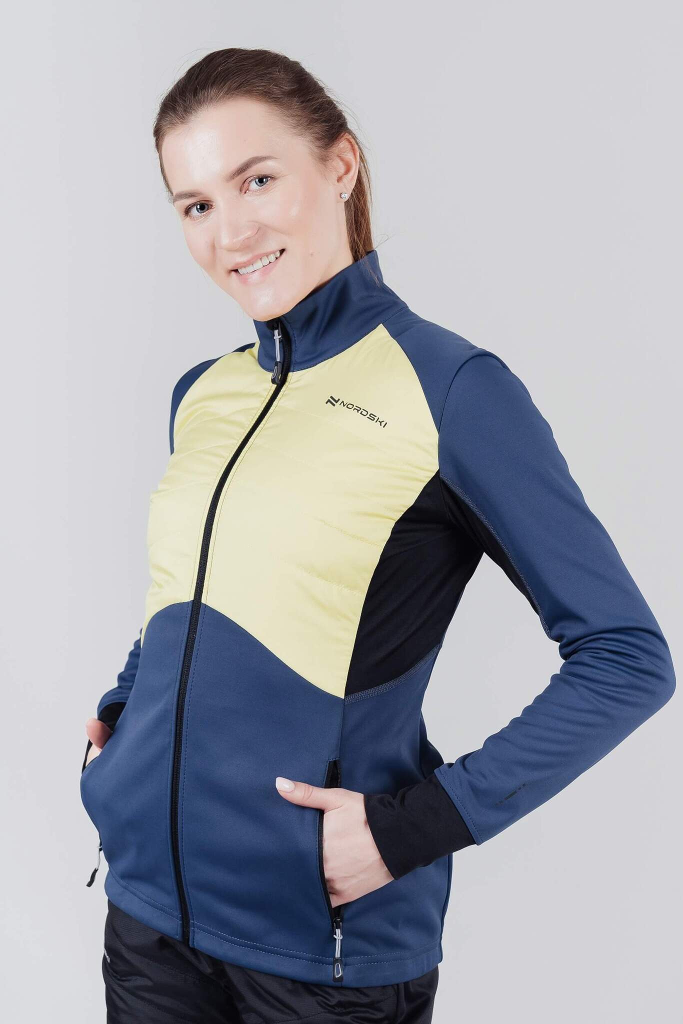 Женская куртка для лыж и бега зимой Nordski Hybrid blue-yellow - 2