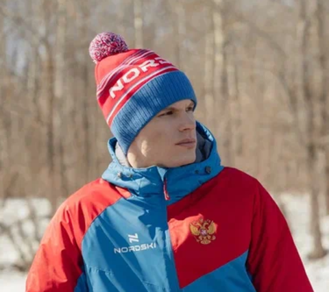 Теплая шапка Nordski Stripe RUS синяя