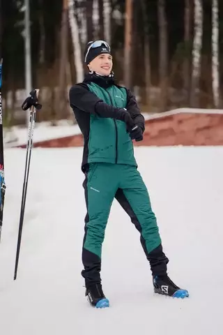 Мужской лыжный костюм с капюшоном Nordski Hybrid Warm black-alpine green