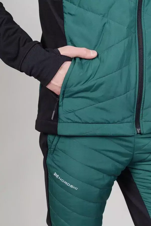 Мужской лыжный костюм с капюшоном Nordski Hybrid Warm black-alpine green - 10