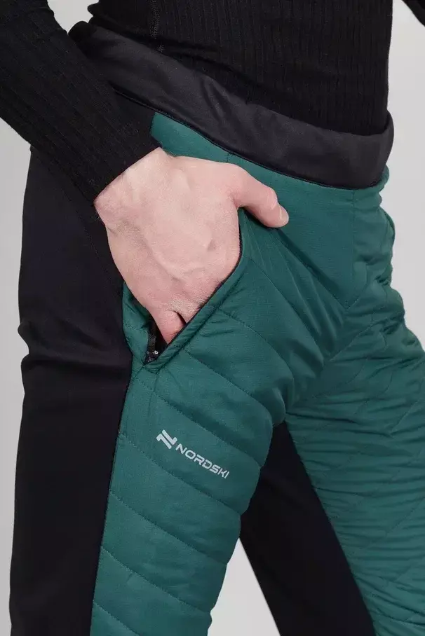 Мужской лыжный костюм с капюшоном Nordski Hybrid Warm black-alpine green - 15