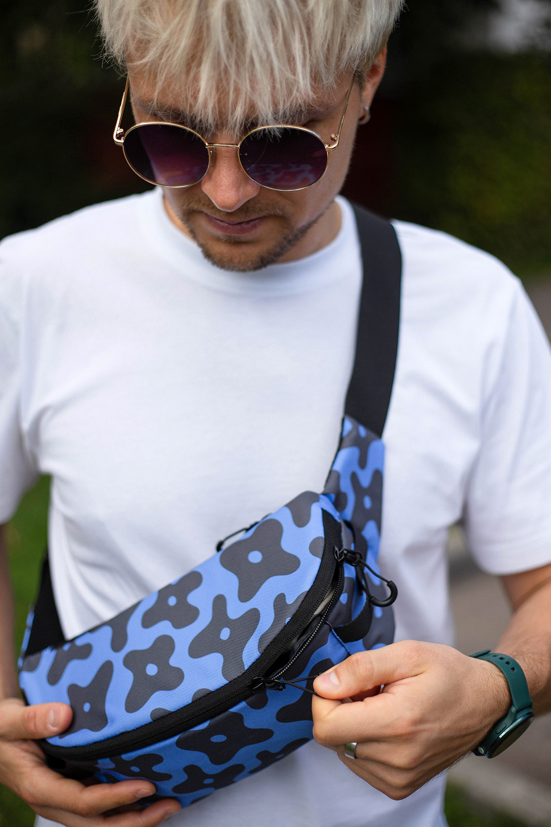 Повседневная сумка на пояс Enklepp Lamel Waist Bag black flowers-blue - 6