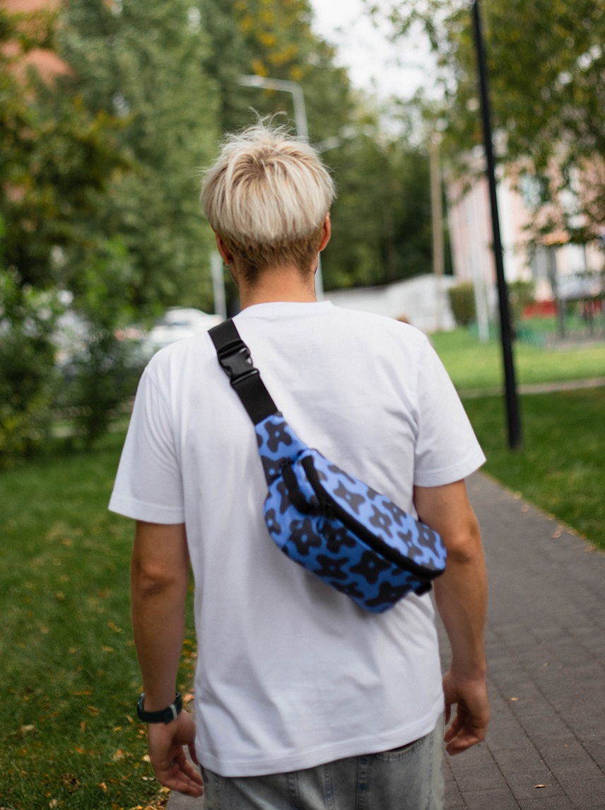 Повседневная сумка на пояс Enklepp Lamel Waist Bag black flowers-blue - 7