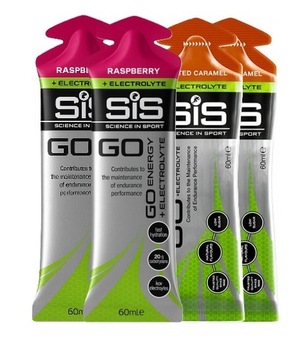 Набор углеводных гелей с электролитами SIS Go Isotonic Gel + Electrolyte 60 мл карамель-малина 4 шт