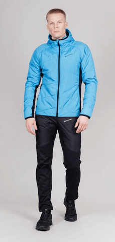 Мужской лыжный костюм с капюшоном Nordski Hybrid Warm Pro light blue-black