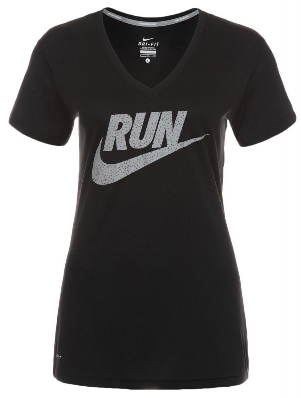 Футболка Nike Legend V-Neck SS Run Swoosh (WOMEN) чёрная - 1