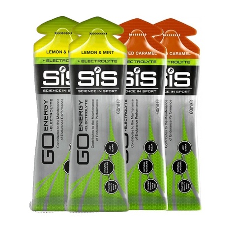 Набор углеводных гелей с электролитами SIS Go Isotonic Gel + Electrolyte 60 мл карамель-лимон-мята 4 шт