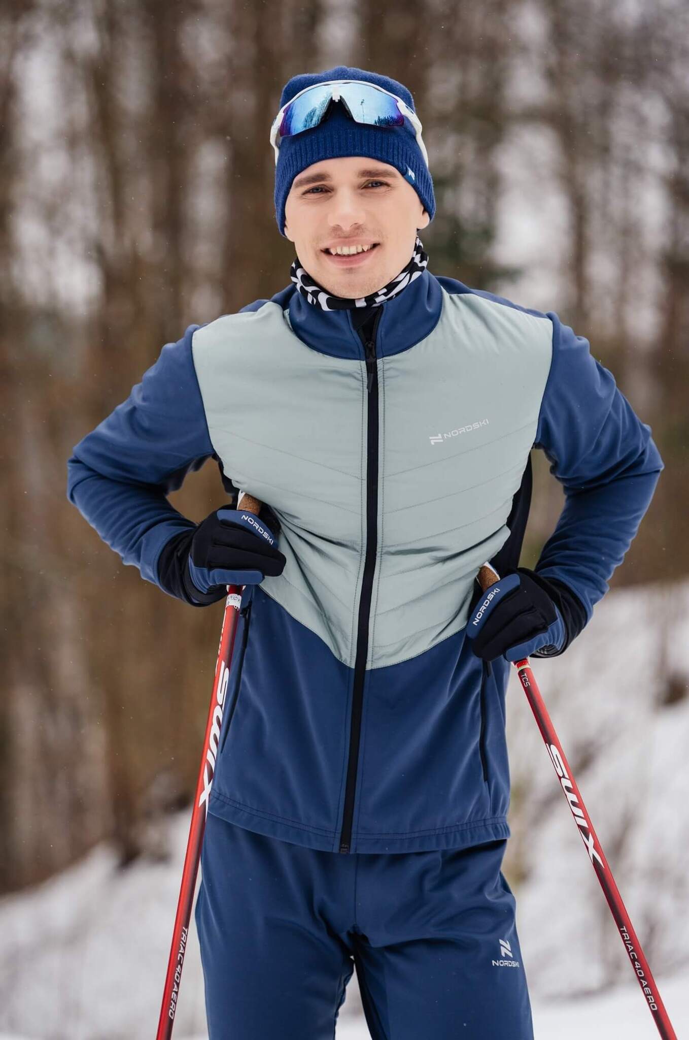 Мужская куртка для лыж и бега зимой Nordski Hybrid Pro blue-ice mint