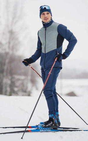 Мужской костюм для бега зимой Nordski Hybrid Hood Pro blue-ice mint
