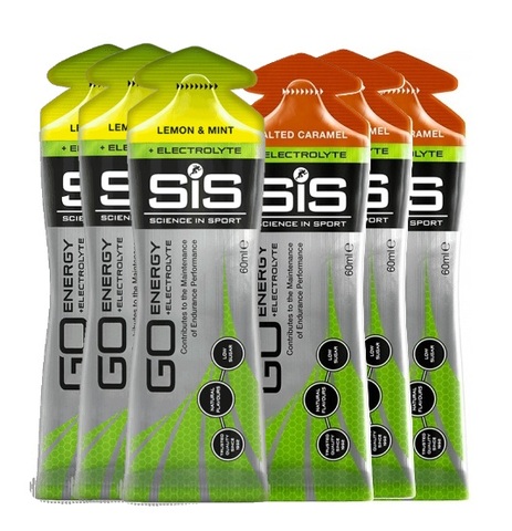 Набор углеводных гелей с электролитами SIS Go Isotonic Gel + Electrolyte 60 мл карамель-лимон-мята 6 шт