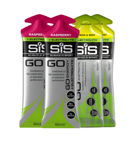 Набор углеводных гелей с электролитами SIS Go Isotonic Gel + Electrolyte 60 мл лимон-мята-малина 4 шт