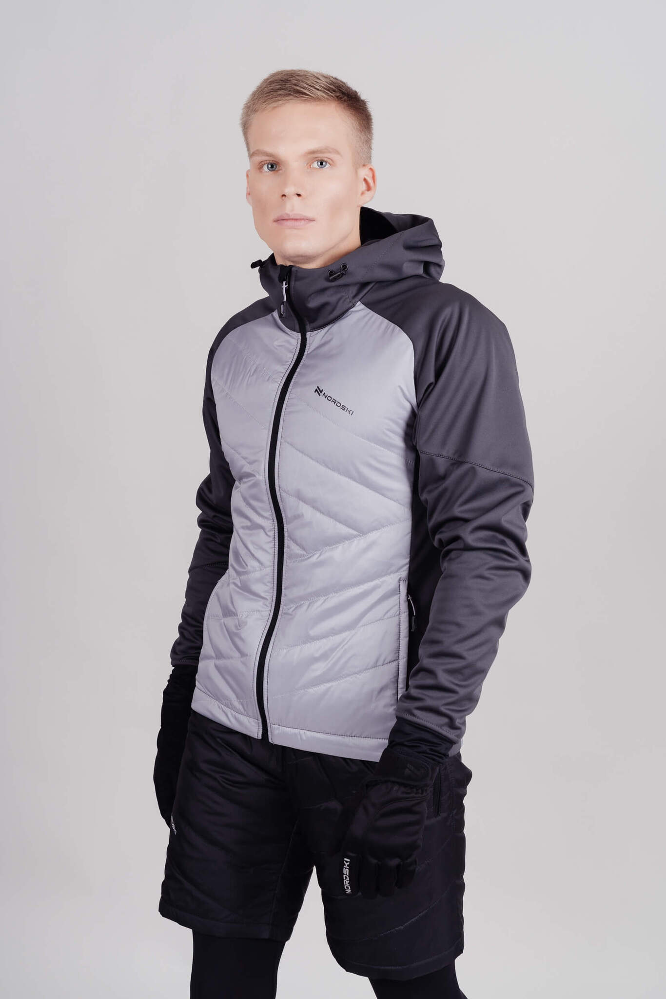 Мужская тренировочная куртка с капюшоном Nordski Hybrid серая |  Интернет-магазин Five-sport