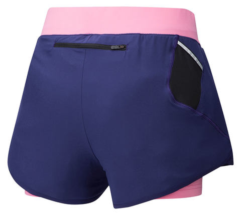 Mizuno Mujin 4.5 2 In 1 Short шорты для бега женские синие-розовые (РАСПРОДАЖА)