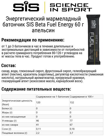 Набор энергетических мармеладных батончиков SIS Beta Fuel Energy 60 г лимон-апельсин