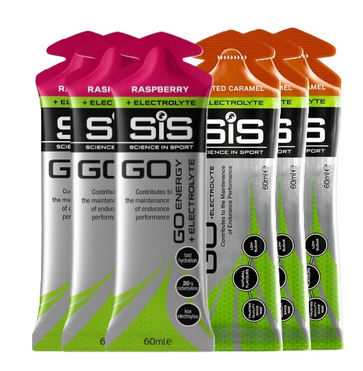 Набор углеводных гелей с электролитами SIS Go Isotonic Gel + Electrolyte 60 мл карамель-малина 6 шт