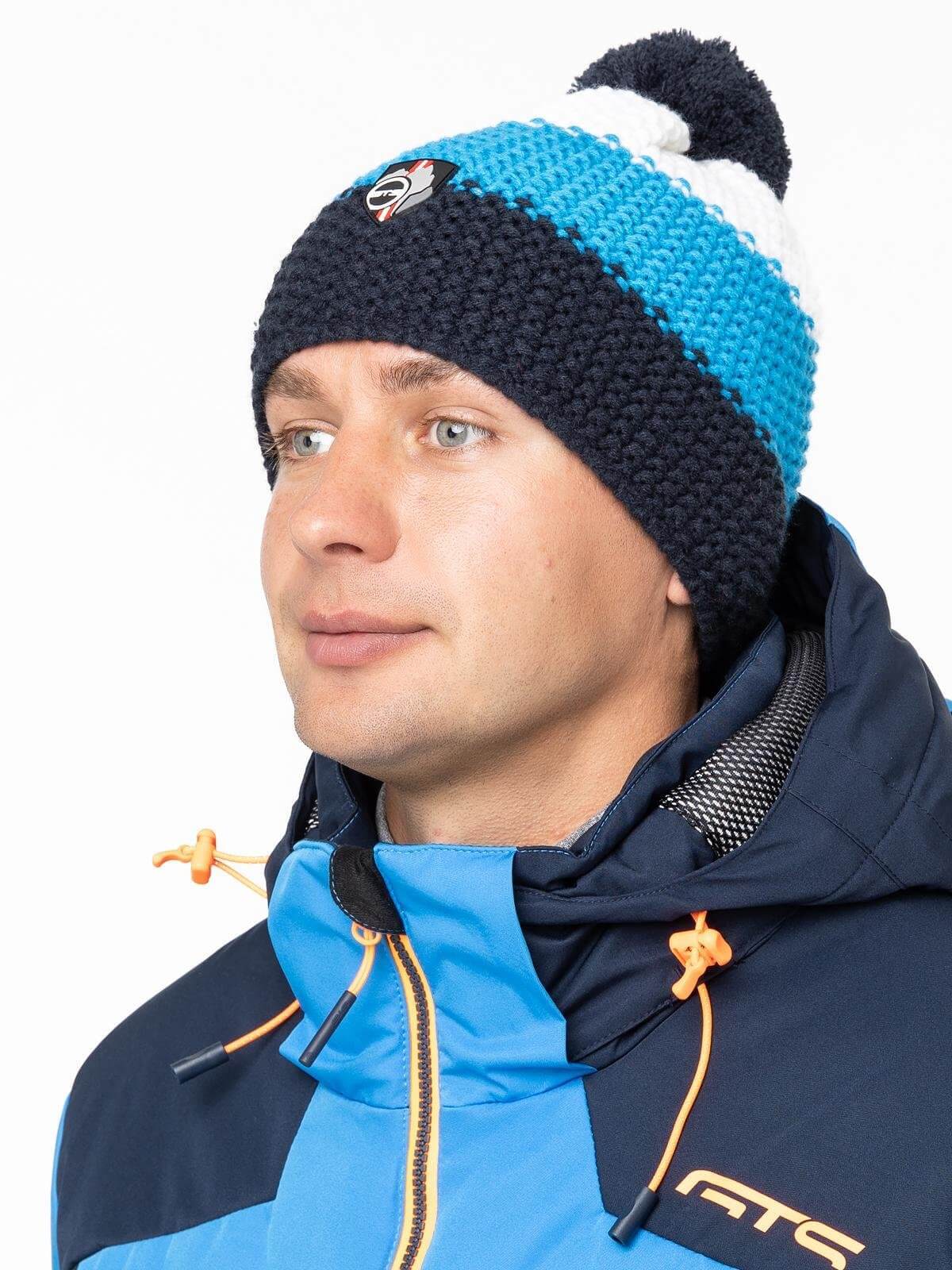 Вязаная шапка с помпоном GTS Corn Knit синяя - 2