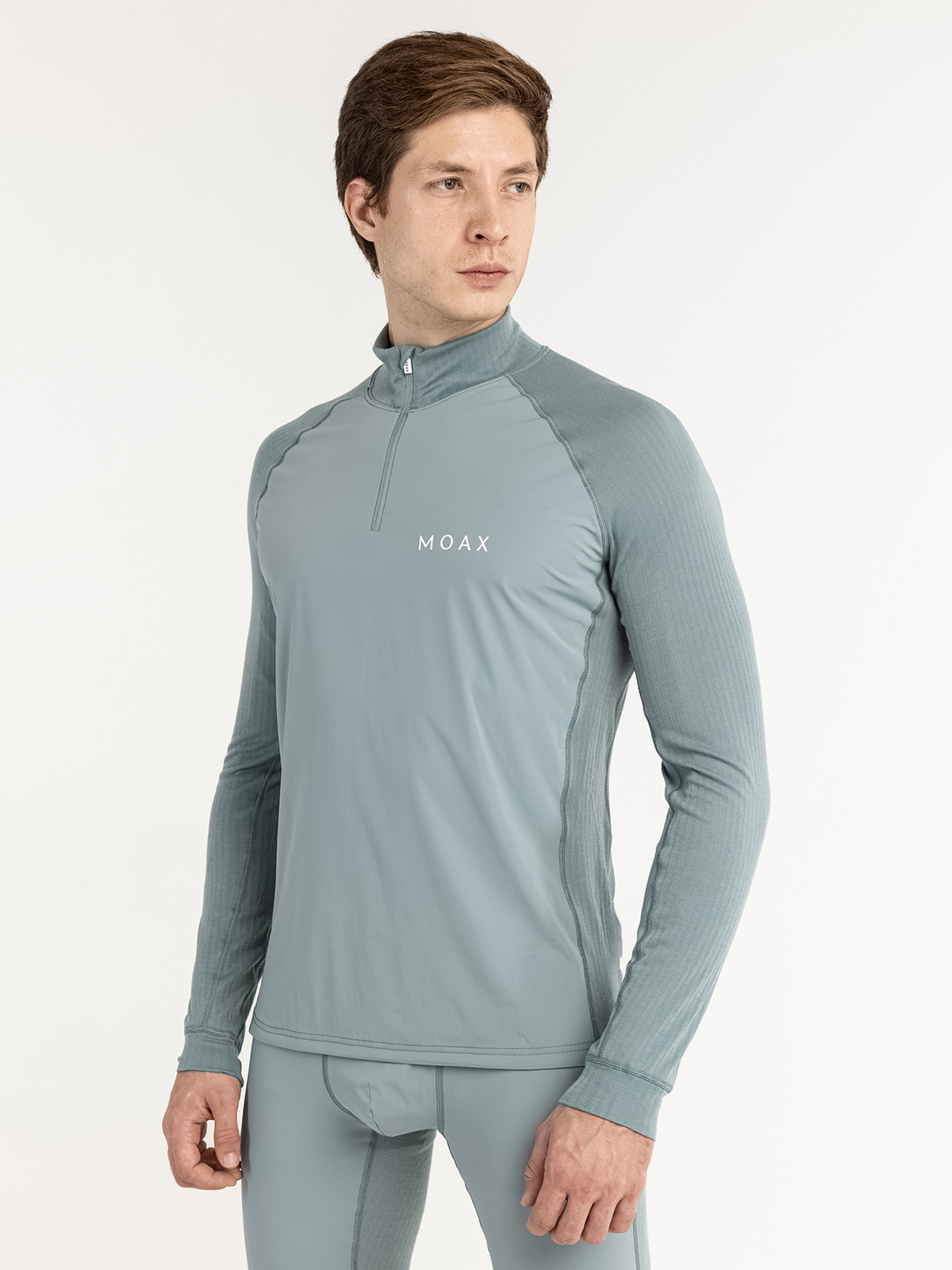 Мужская терморубашка с ветрозащитой Moax Race Wind LS серо-зеленая - 3