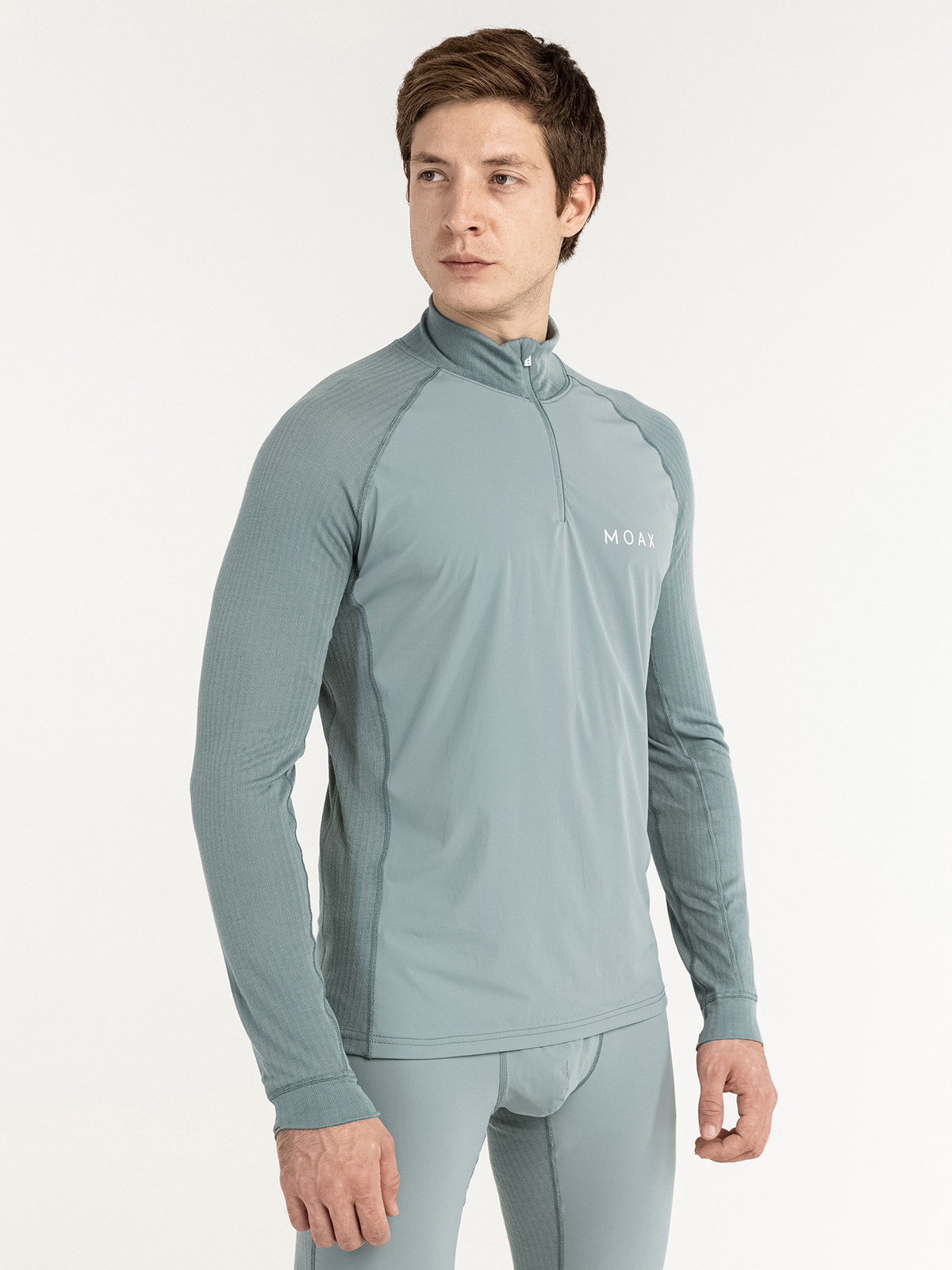 Мужская терморубашка с ветрозащитой Moax Race Wind LS серо-зеленая - 2