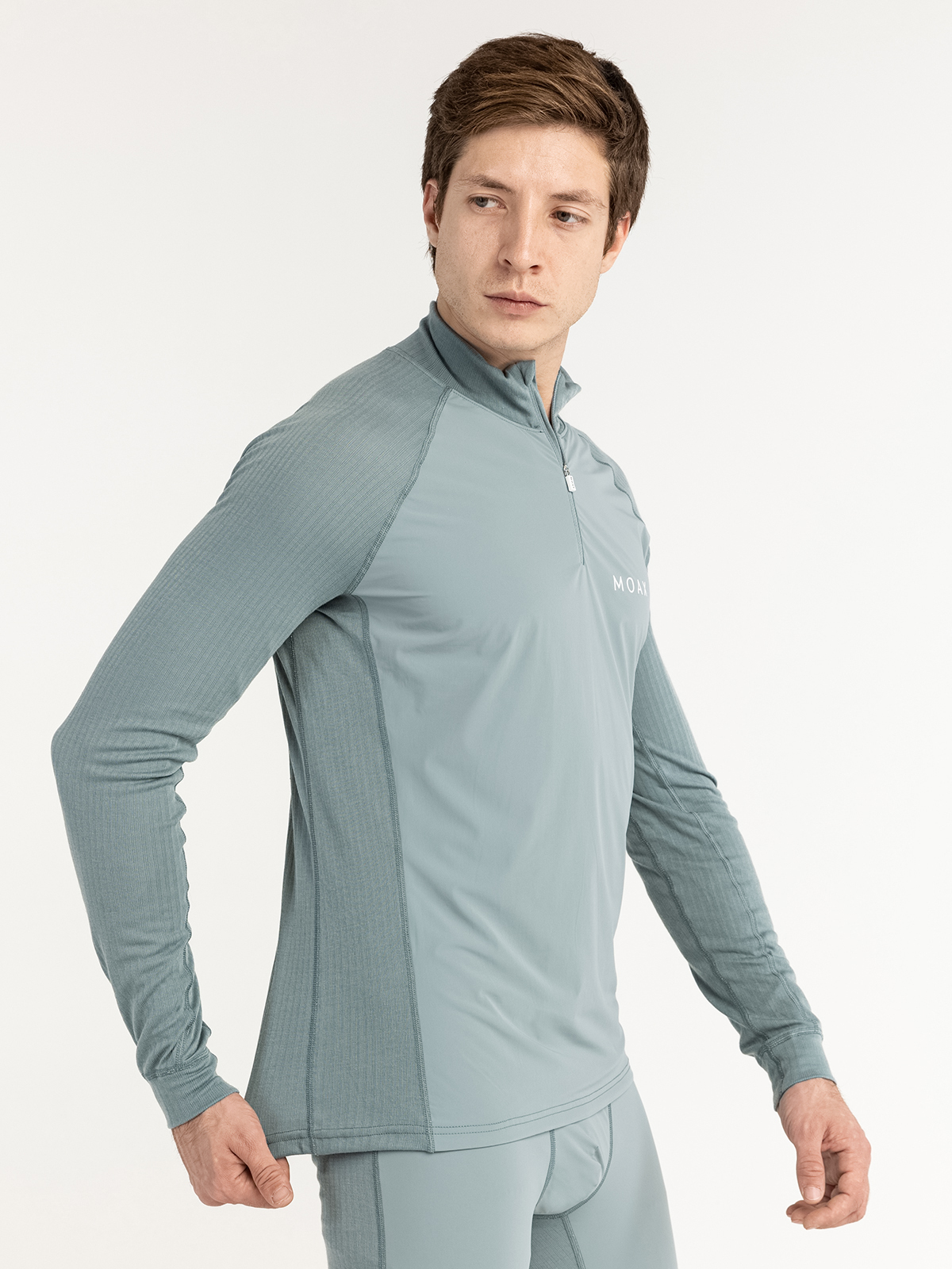 Мужская терморубашка с ветрозащитой Moax Race Wind LS серо-зеленая - 4