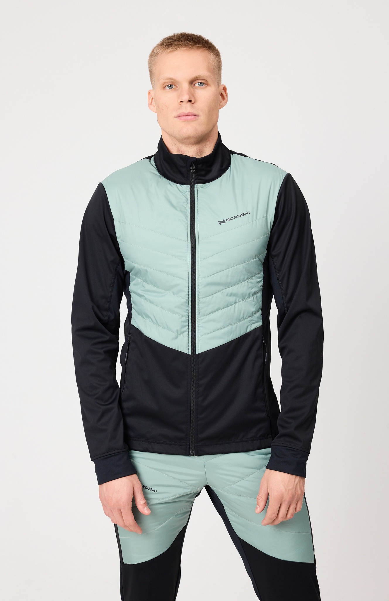 Мужская куртка для лыж и бега зимой Nordski Hybrid Pro black-ice mint