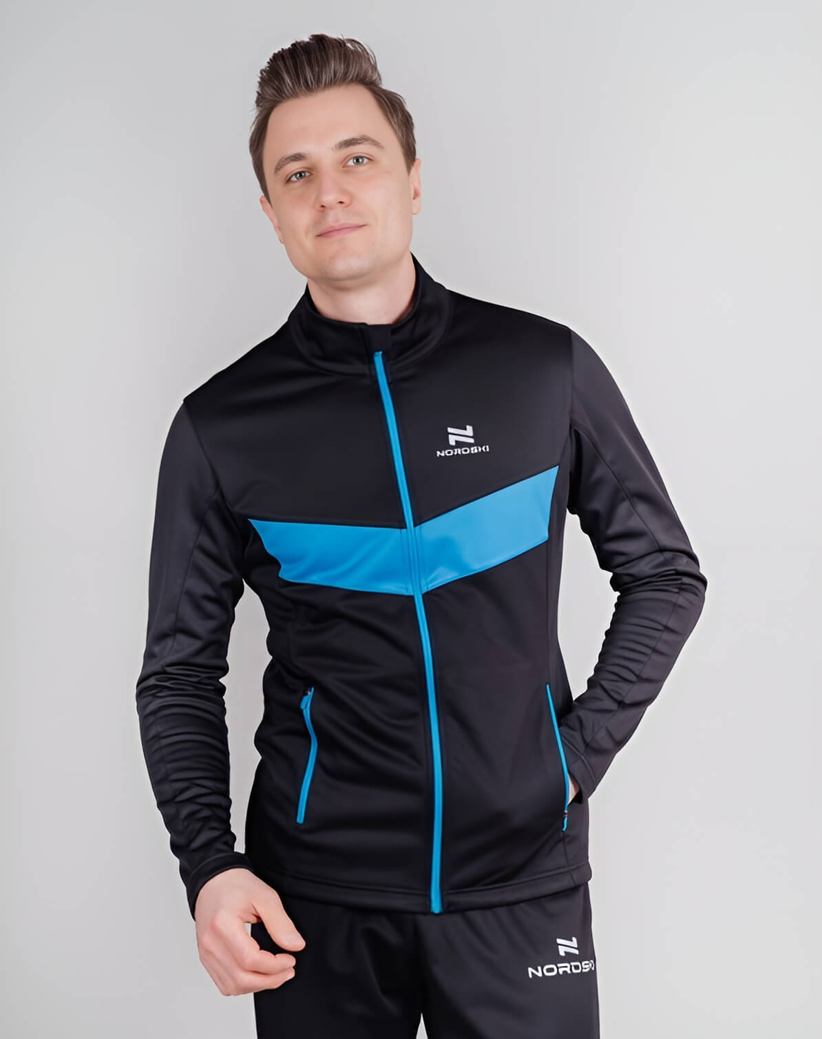 Мужской утепленный разминочный костюм Nordski Base black-blue - 4