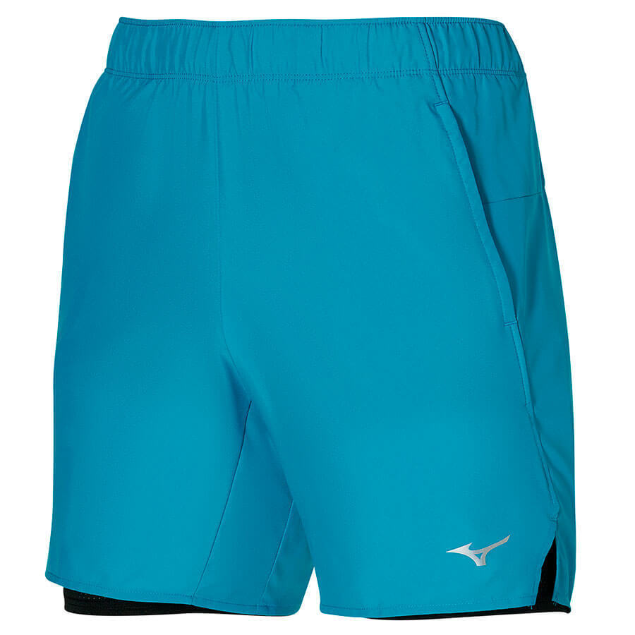 Mizuno Core 7.5 2 In 1 Short шорты для бега мужские голубые (Распродажа)