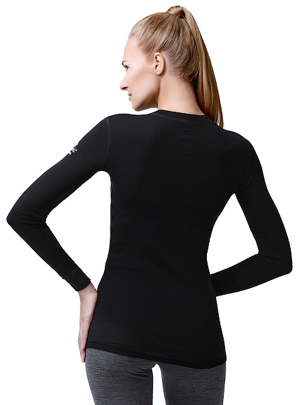 Термобелье футболка Norveg Soft Shirt женская с длинным рукавом чёрная - 3