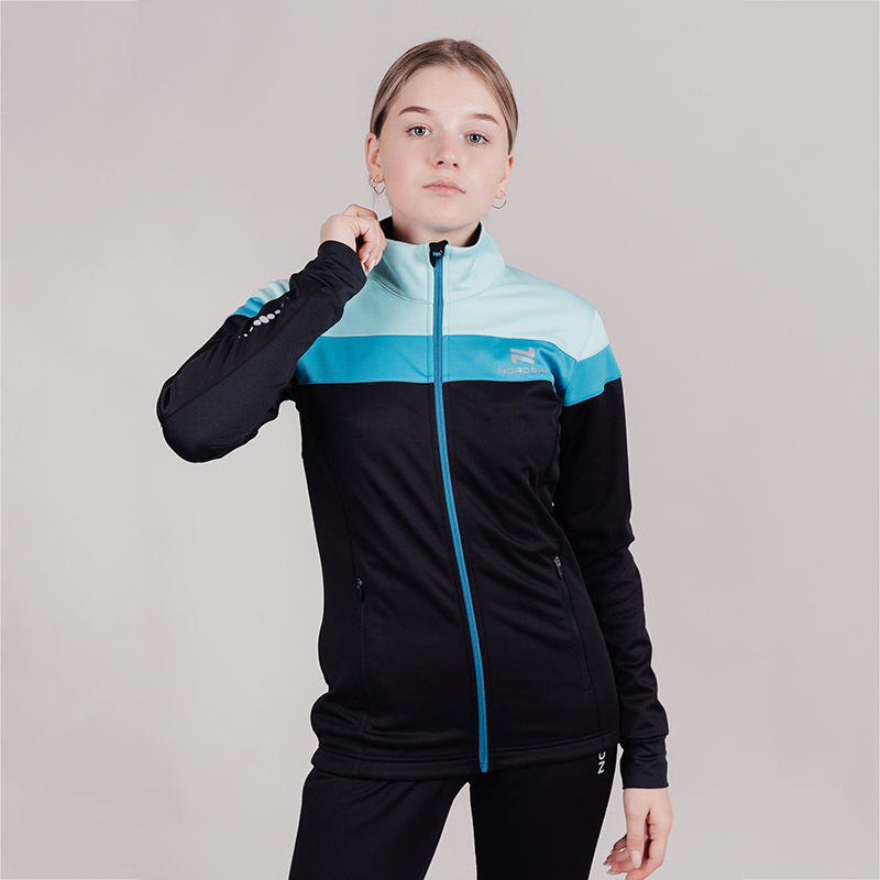 Детский разминочный лыжный костюм Nordski Jr Drive black-mint - 3