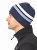 Вязаная шапка с шерстью Moax Tradition Sport Stripe серо-синяя - 3