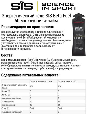 Набор высокоуглеводных гелей SIS Beta Fuel 60 мл ассорти 6 шт