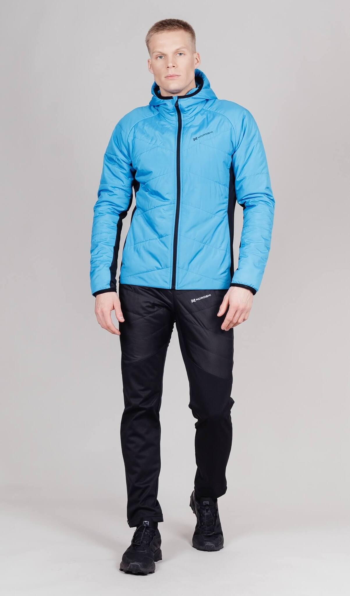 Мужская тренировочная лыжная куртка для бега зимой с капюшоном Nordski Hybrid Warm light blue-black - 8
