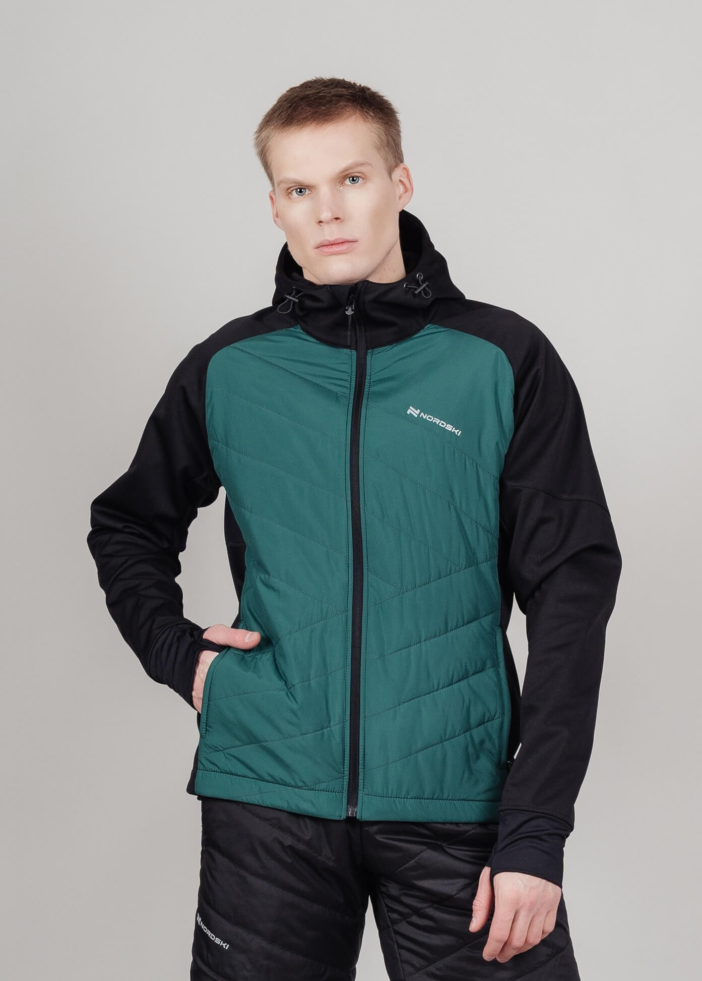 Мужская тренировочная куртка с капюшоном Nordski Hybrid Hood black-alpine green - 6