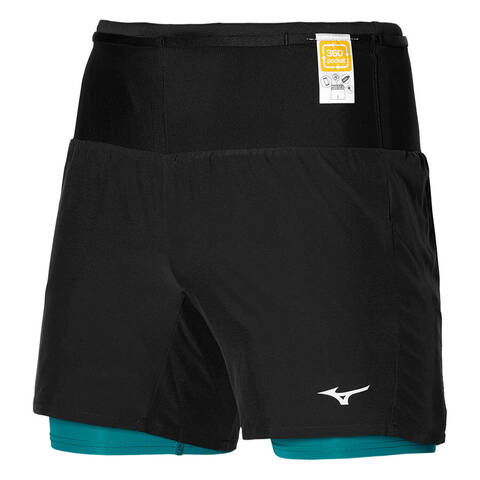 Mizuno Multi Pocket 7.5 2 In 1 Short шорты для бега мужские черные-бирюзовые